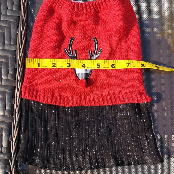 Christmas Winter Dog Sparkly Dress Buffalo Plaid Deer with Pom Pom Top Paw - Picture 5 of 9